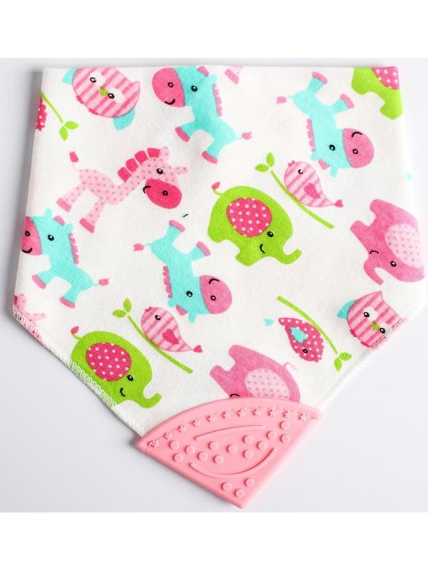 Нагрудник-бандана/слюнявчик для кормления непромокаемый с прорезывателем на кнопке, цвет розовый, МИКС