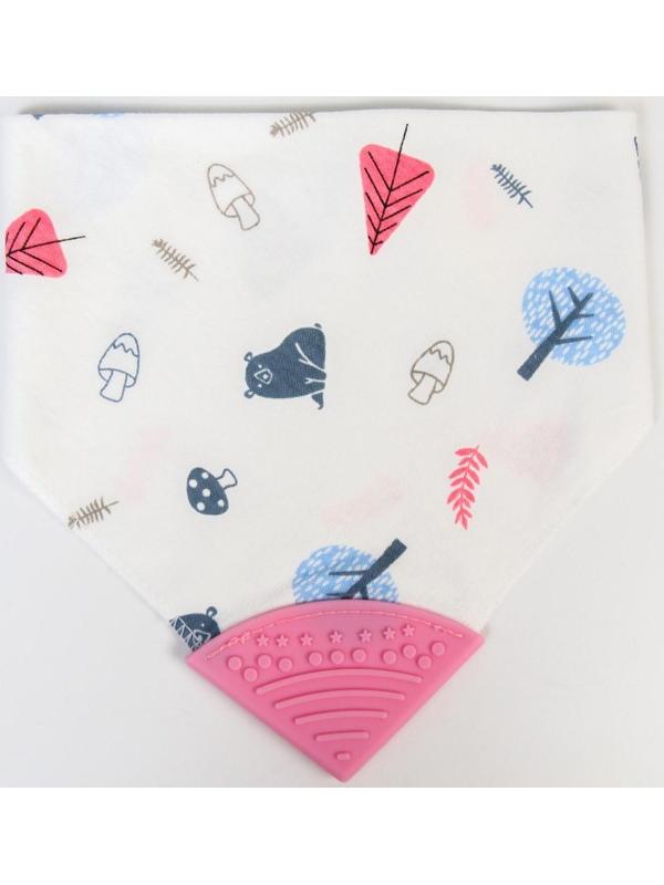 Нагрудник-бандана/слюнявчик для кормления непромокаемый с прорезывателем на кнопке, цвет розовый, МИКС