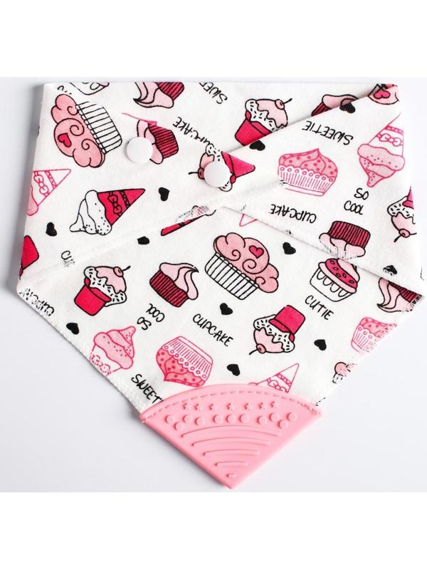 Нагрудник-бандана/слюнявчик для кормления непромокаемый с прорезывателем на кнопке, цвет розовый, МИКС