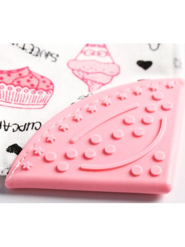 Нагрудник-бандана/слюнявчик для кормления непромокаемый с прорезывателем на кнопке, цвет розовый, МИКС