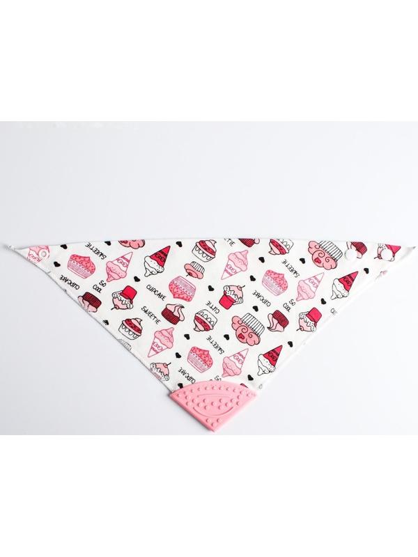 Нагрудник-бандана/слюнявчик для кормления непромокаемый с прорезывателем на кнопке, цвет розовый, МИКС