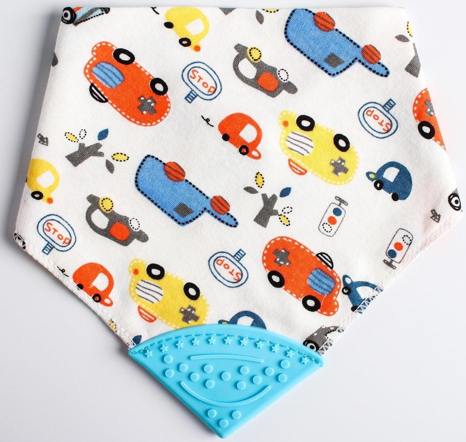 Нагрудник-бандана/слюнявчик для кормления непромокаемый с прорезывателем на кнопке, цвет голубой, МИКС