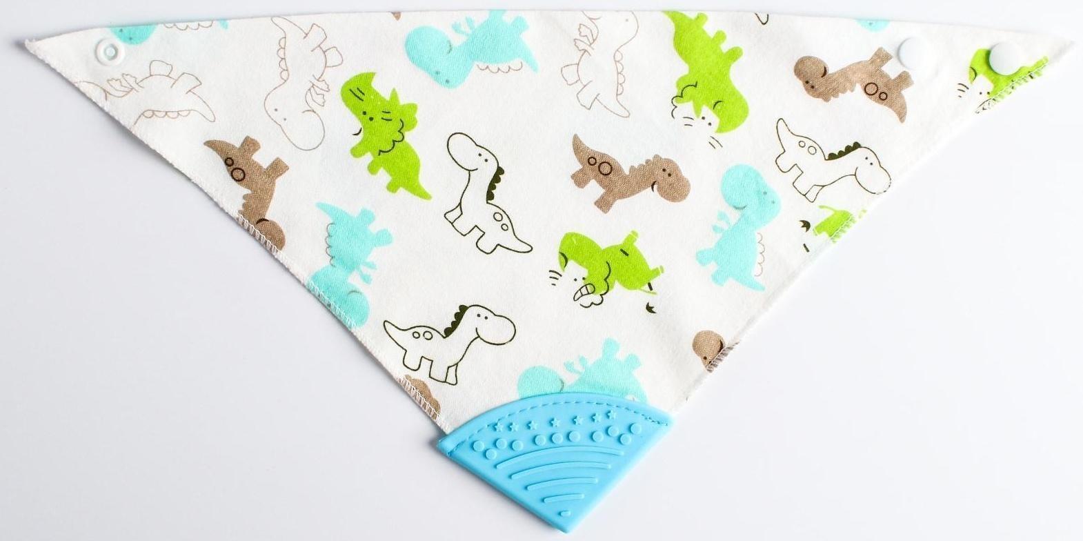 Нагрудник-бандана/слюнявчик для кормления непромокаемый с прорезывателем на кнопке, цвет голубой, МИКС