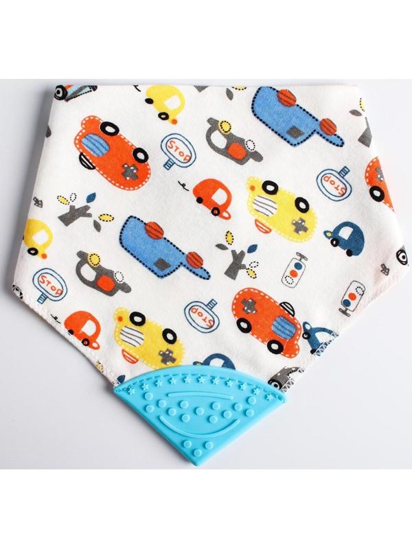 Нагрудник-бандана/слюнявчик для кормления непромокаемый с прорезывателем на кнопке, цвет голубой, МИКС