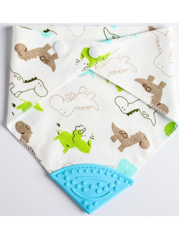 Нагрудник-бандана/слюнявчик для кормления непромокаемый с прорезывателем на кнопке, цвет голубой, МИКС