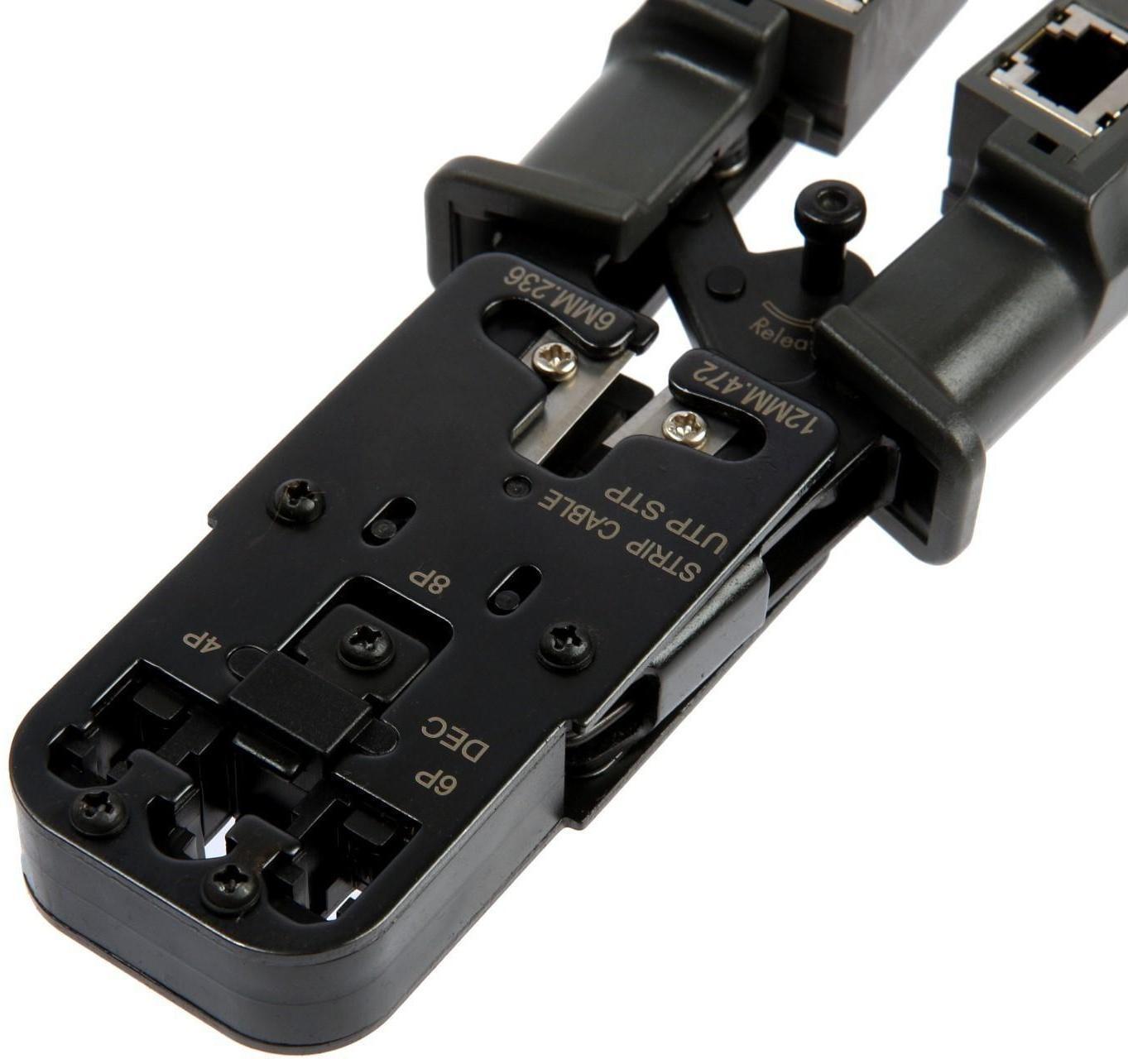 Кримпер-тестер ТУНДРА, с тестером кабеля, RJ-45 8P, RJ-12 6P, RJ-11 4P, вертикальный обжим