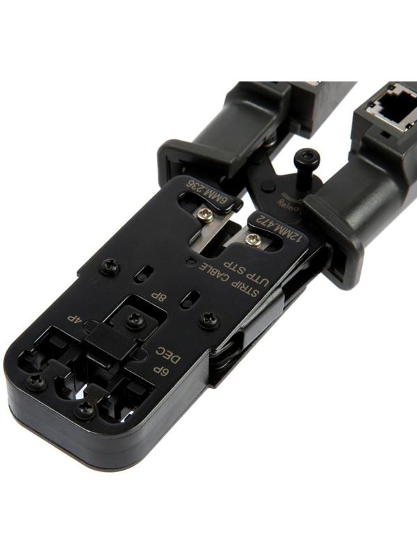 Кримпер-тестер ТУНДРА, с тестером кабеля, RJ-45 8P, RJ-12 6P, RJ-11 4P, вертикальный обжим