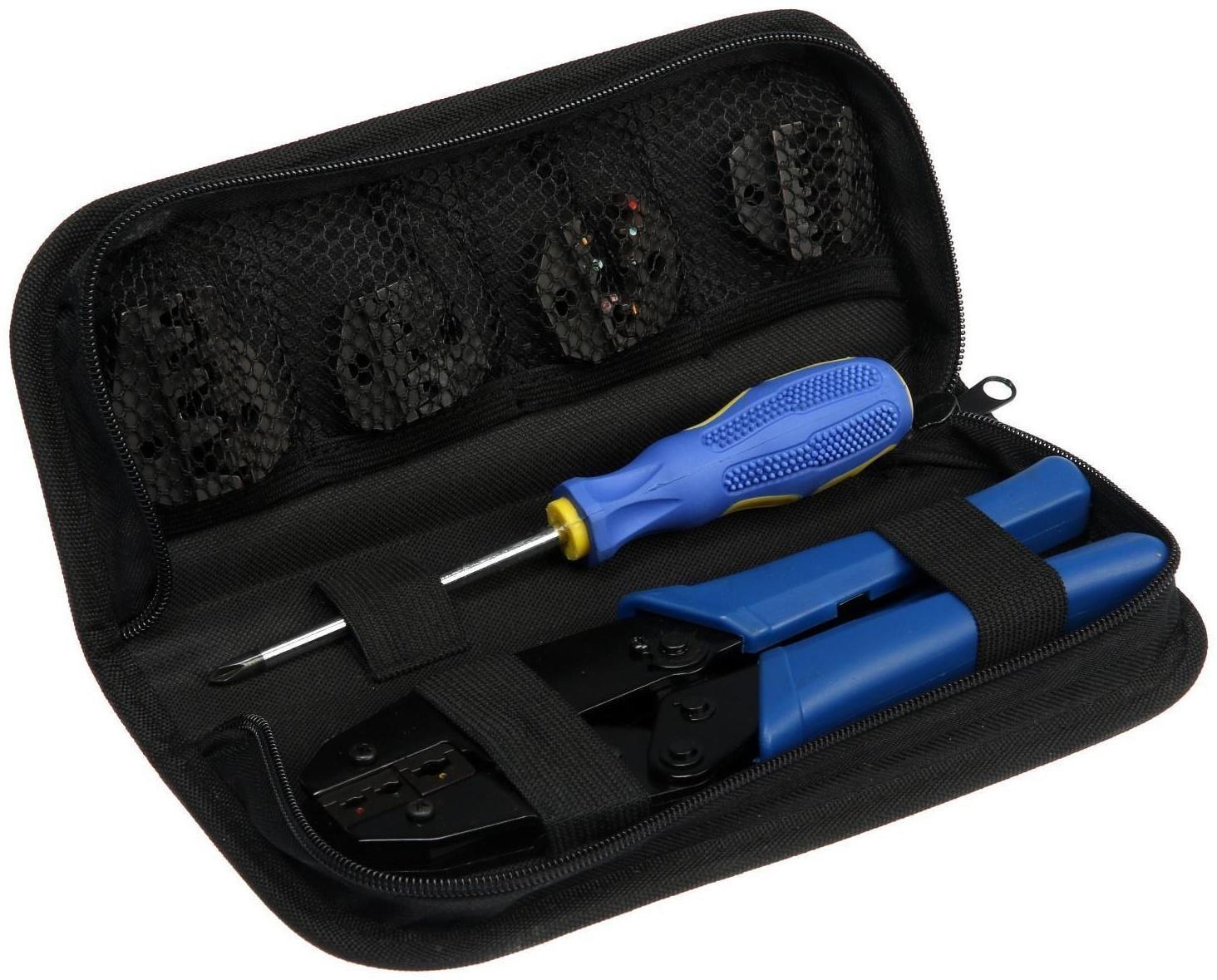 Пресс-клещи в сумке ТУНДРА, 5 матриц + отвертка, для опрессовки наконечников проводов