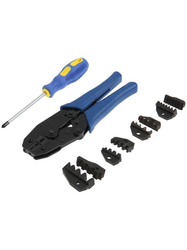 Пресс-клещи в сумке ТУНДРА, 5 матриц + отвертка, для опрессовки наконечников проводов