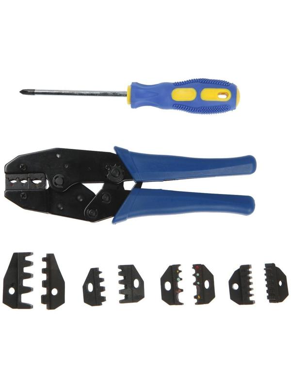Пресс-клещи в сумке ТУНДРА, 5 матриц + отвертка, для опрессовки наконечников проводов