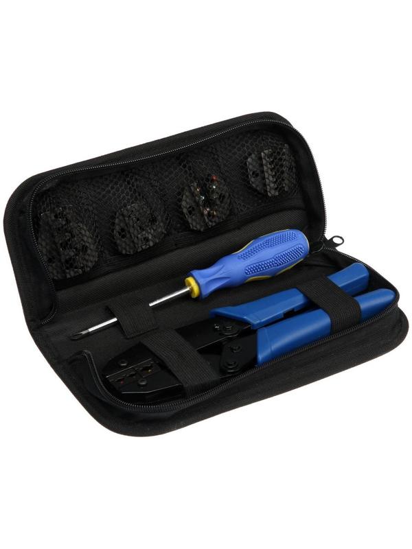 Пресс-клещи в сумке ТУНДРА, 5 матриц + отвертка, для опрессовки наконечников проводов