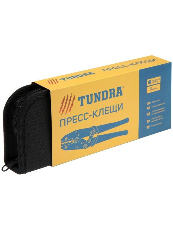 Пресс-клещи в сумке ТУНДРА, 5 матриц + отвертка, для опрессовки наконечников проводов
