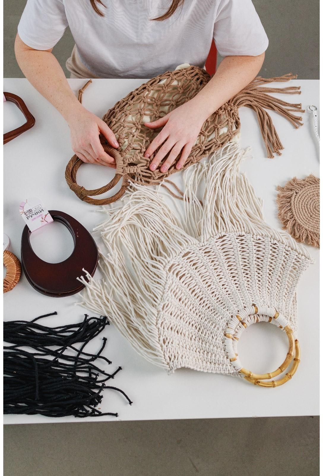 Ручки для сумки, 2 шт, бамбук, d = 17 см, толщина 0,8 см