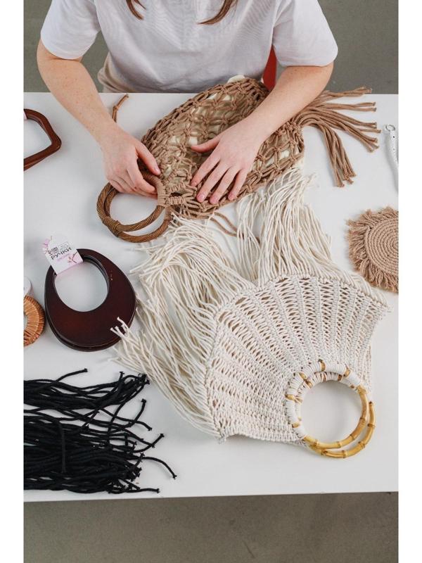 Ручки для сумки, 2 шт, бамбук, d = 17 см, толщина 0,8 см