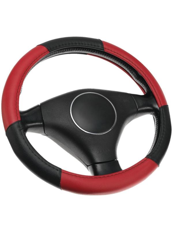 Оплетка TORSO, кожа PU, комбинированная, размер 38 см, черно-красный