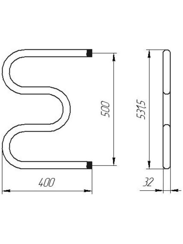 Полотенцесушитель водяной ТЕРА, М-образный, 500х400 мм, D=32 мм, наружная резьба 1