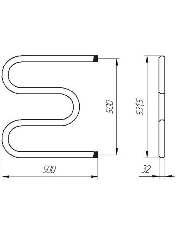 Полотенцесушитель водяной ТЕРА, М-образный, 500х500 мм, D=32 мм, наружная резьба 1