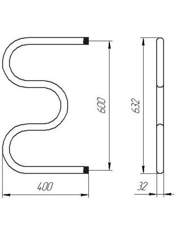 Полотенцесушитель водяной ТЕРА, М-образный, 600х400 мм, D=32 мм, наружная резьба 1