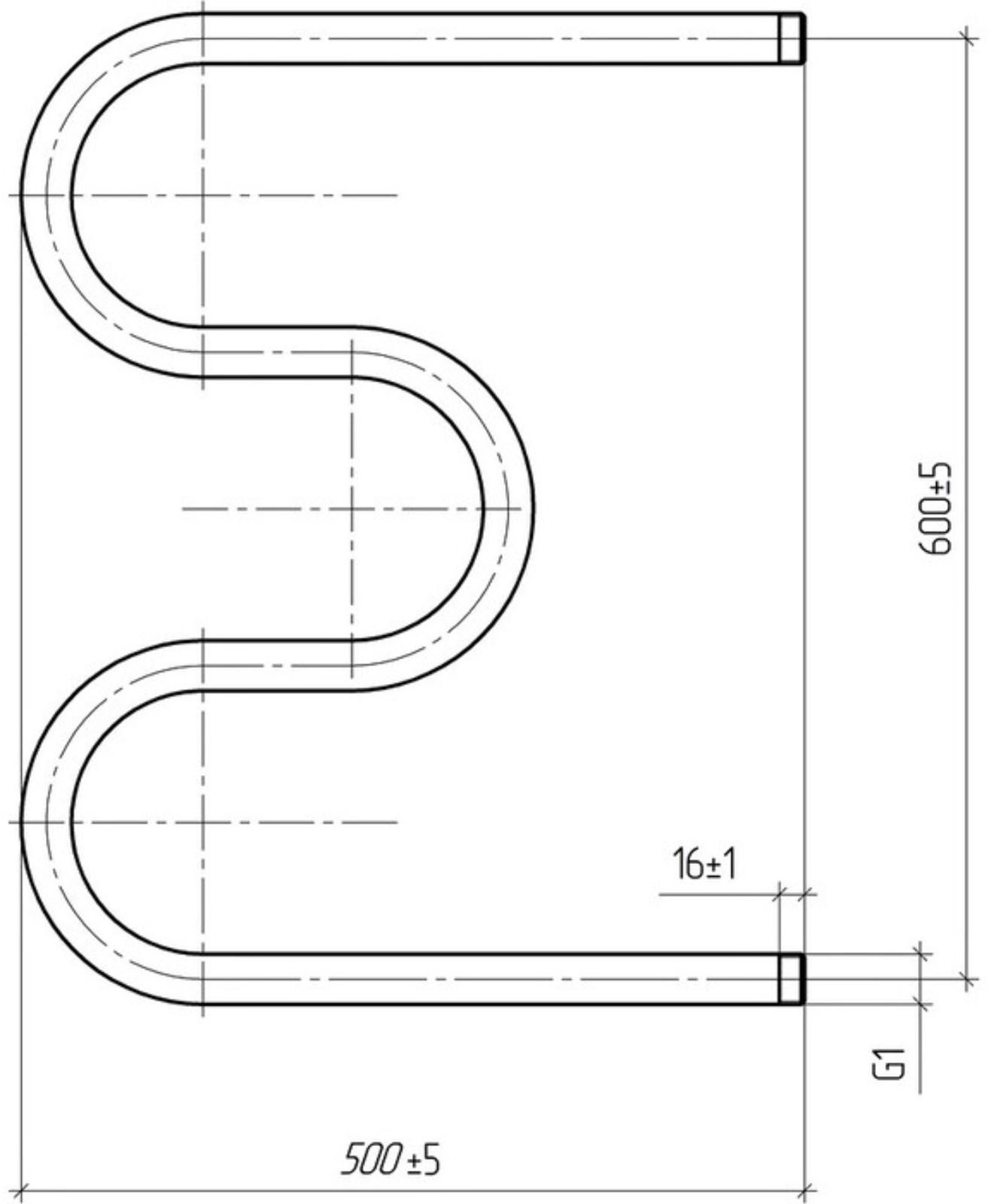 Полотенцесушитель водяной ТЕРА, М-образный, 600х500 мм, D=32 мм, наружная резьба 1