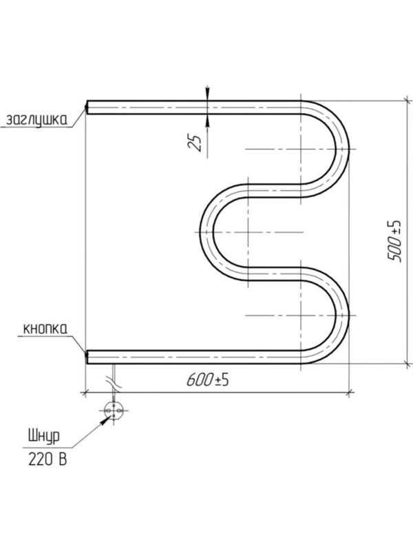 Полотенцесушитель электрический ТЕРА, М-образный, 500х600 мм, d=25