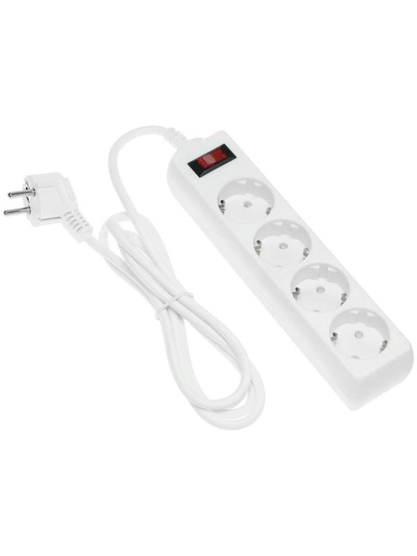 Сетевой фильтр Luazon Lighting, 4 розетки, 1.8 м, 2200 Вт, 3 х 0.75 мм2, 10 А, 220 В, белый