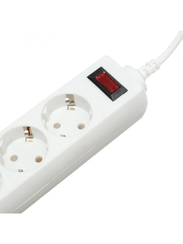 Сетевой фильтр Luazon Lighting, 4 розетки, 1.8 м, 2200 Вт, 3 х 0.75 мм2, 10 А, 220 В, белый