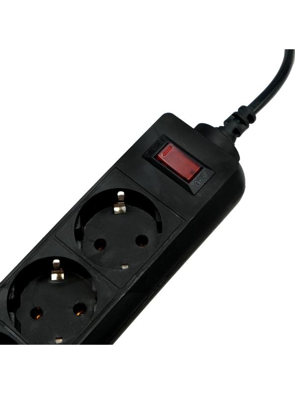 Сетевой фильтр Luazon Lighting, 4 розетки, 1.8 м, 2200 Вт, 3 х 0.75 мм2, 10 А, 220 В, черный