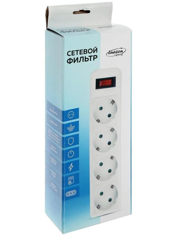 Сетевой фильтр Luazon Lighting, 4 розетки, 1.8 м, 2200 Вт, 3 х 0.75 мм2, 10 А, 220 В, черный