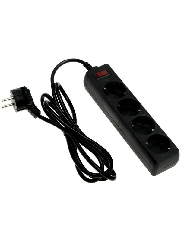 Сетевой фильтр Luazon Lighting, 4 розетки, 1.8 м, 2200 Вт, 3 х 0.75 мм2, 10 А, 220 В, черный