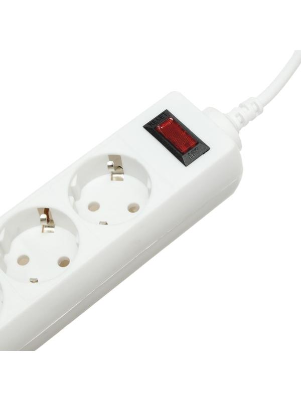 Сетевой фильтр Luazon Lighting, 4 розетки, 3 м, 2200 Вт, 3 х 0.75 мм2, 10 А, 220 В, белый