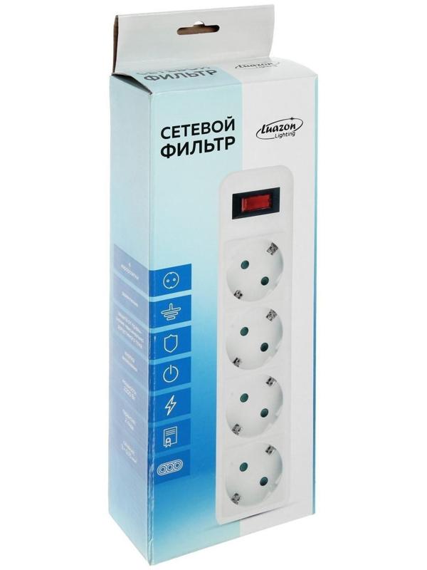 Сетевой фильтр Luazon Lighting, 4 розетки, 3 м, 2200 Вт, 3 х 0.75 мм2, 10 А, 220 В, черный