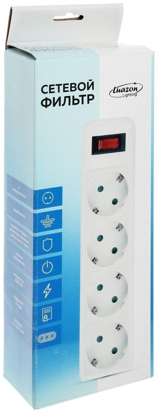 Сетевой фильтр Luazon Lighting, 4 розетки, 5 м, 2200 Вт, 3 х 0.75 мм2, 10 А, 220 В, черный