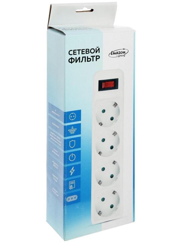 Сетевой фильтр Luazon Lighting, 4 розетки, 5 м, 2200 Вт, 3 х 0.75 мм2, 10 А, 220 В, черный