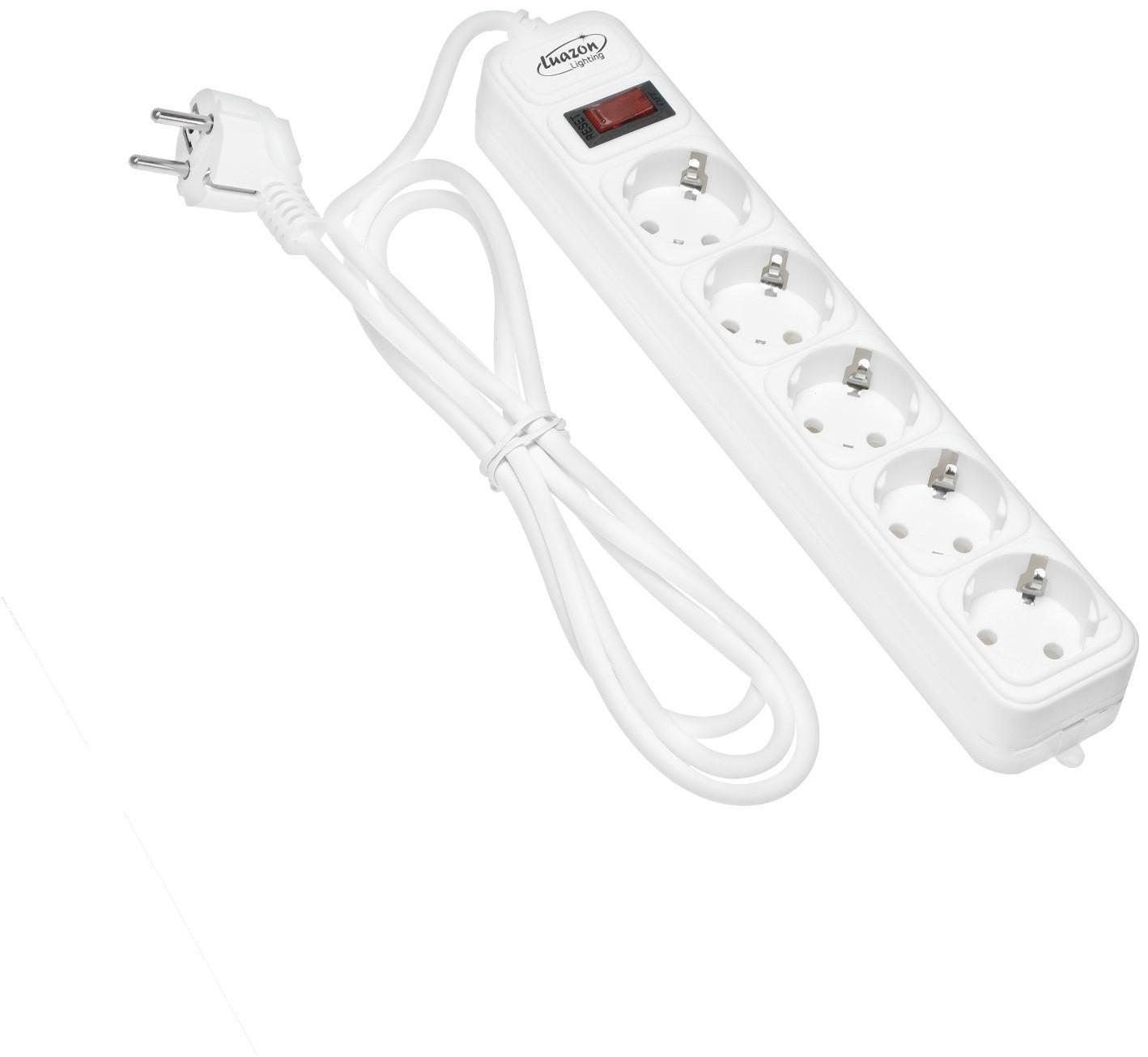 Сетевой фильтр Luazon Lighting, 5 розеток, 1.8 м, 2200 Вт, 3 х 0.75 мм2, 10 А, 220 В, белый