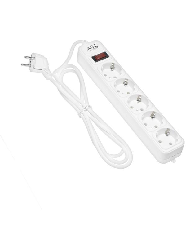 Сетевой фильтр Luazon Lighting, 5 розеток, 1.8 м, 2200 Вт, 3 х 0.75 мм2, 10 А, 220 В, белый