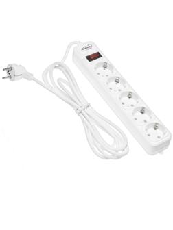 Сетевой фильтр Luazon Lighting, 5 розеток, 3 м, 2200 Вт, 3 х 0.75 мм2, 10 А, 220 В, белый