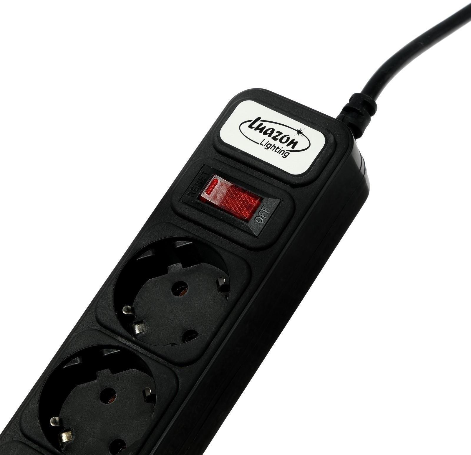 Сетевой фильтр Luazon Lighting, 5 розеток, 3 м, 2200 Вт, 3 х 0.75 мм2, 10 А, 220 В, черный