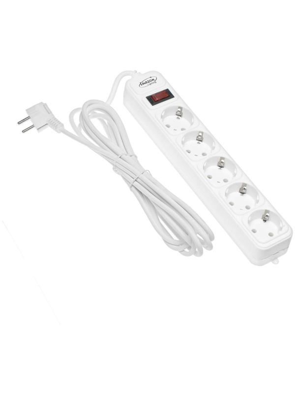 Сетевой фильтр Luazon Lighting, 5 розеток, 5 м, 2200 Вт, 3 х 0.75 мм2, 10 А, 220 В, белый