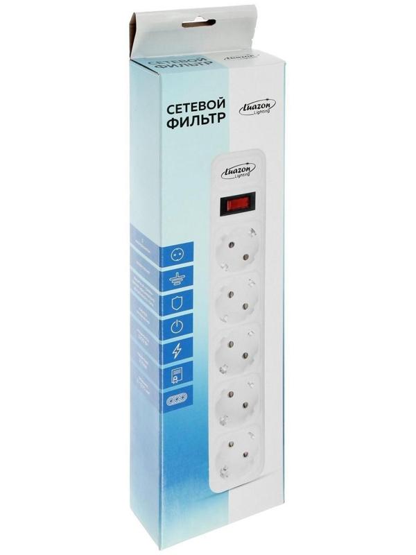 Сетевой фильтр Luazon Lighting, 5 розеток, 5 м, 2200 Вт, 3 х 0.75 мм2, 10 А, 220 В, черный