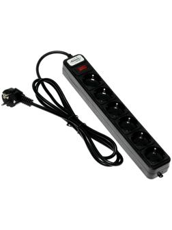 Сетевой фильтр Luazon Lighting, 6 розеток, 1.8 м, 2200 Вт, 3 х 0.75 мм2, 10 А, 220 В, черный