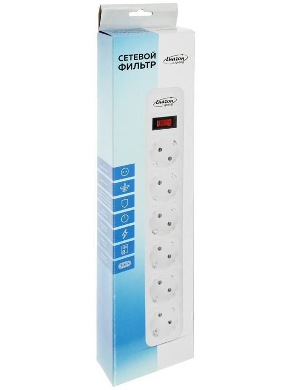 Сетевой фильтр Luazon Lighting, 6 розеток, 1.8 м, 2200 Вт, 3 х 0.75 мм2, 10 А, 220 В, черный