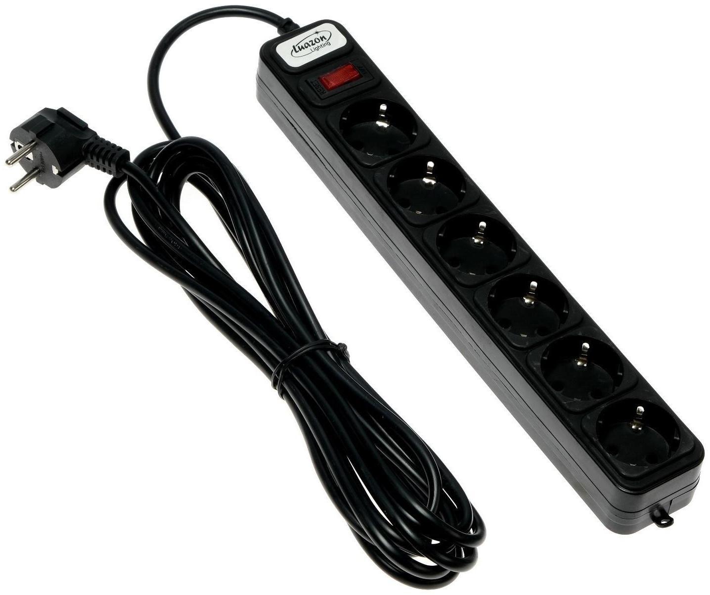 Сетевой фильтр Luazon Lighting, 6 розеток, 5 м, 2200 Вт, 3 х 0.75 мм2, 10 А, 220 В, черный
