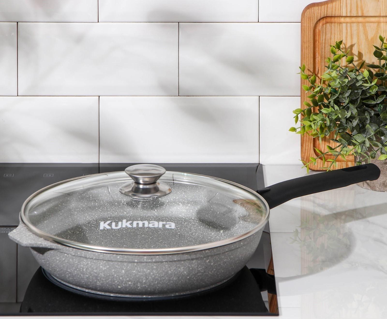 Сковорода, d=26 см, съёмная ручка, стеклянная крышка, антипригарное покрытие, цвет светлый мрамор