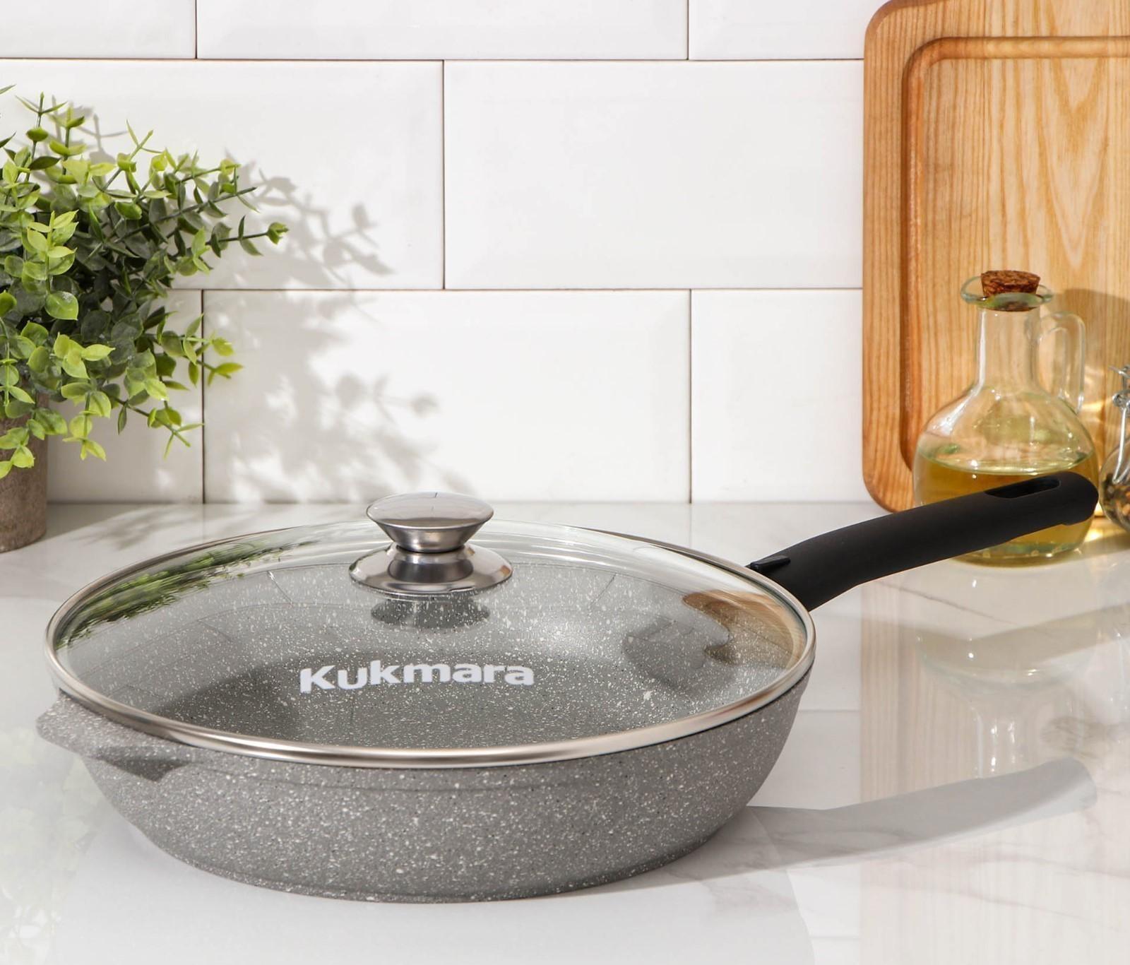 Сковорода, d=26 см, съёмная ручка, стеклянная крышка, антипригарное покрытие, цвет светлый мрамор