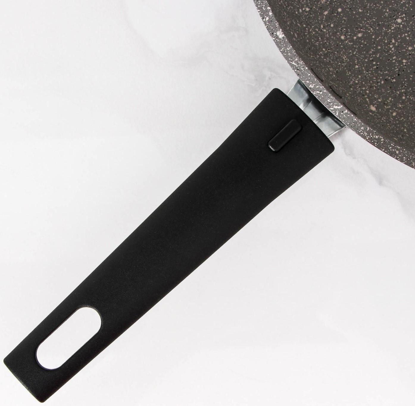 Сковорода, d=26 см, съёмная ручка, стеклянная крышка, антипригарное покрытие, цвет светлый мрамор