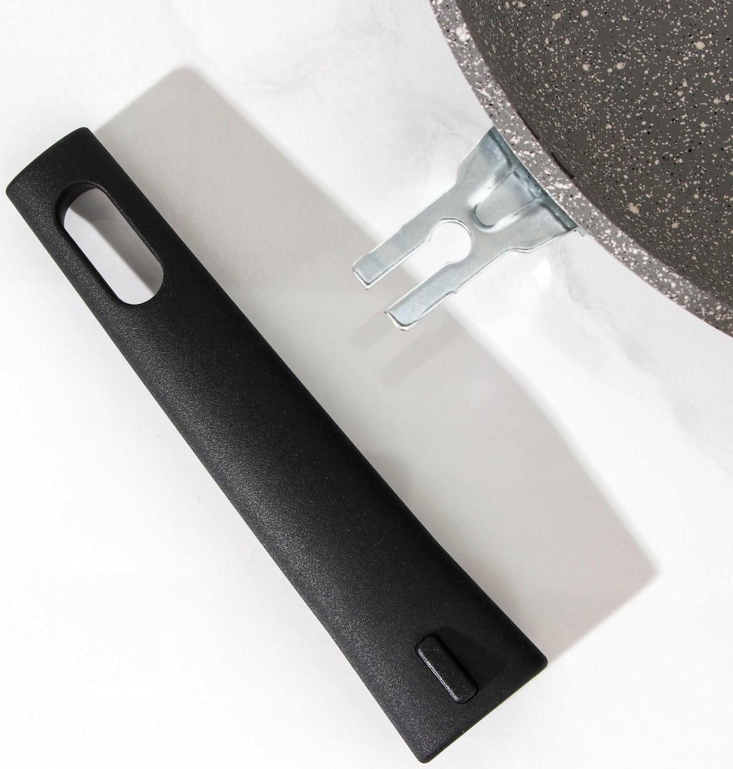 Сковорода, d=26 см, съёмная ручка, стеклянная крышка, антипригарное покрытие, цвет светлый мрамор