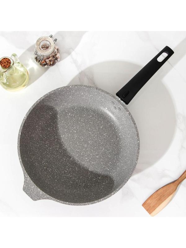 Сковорода, d=26 см, съёмная ручка, стеклянная крышка, антипригарное покрытие, цвет светлый мрамор