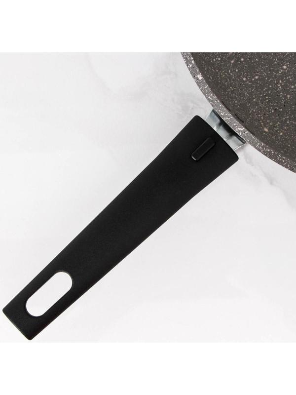 Сковорода, d=26 см, съёмная ручка, стеклянная крышка, антипригарное покрытие, цвет светлый мрамор