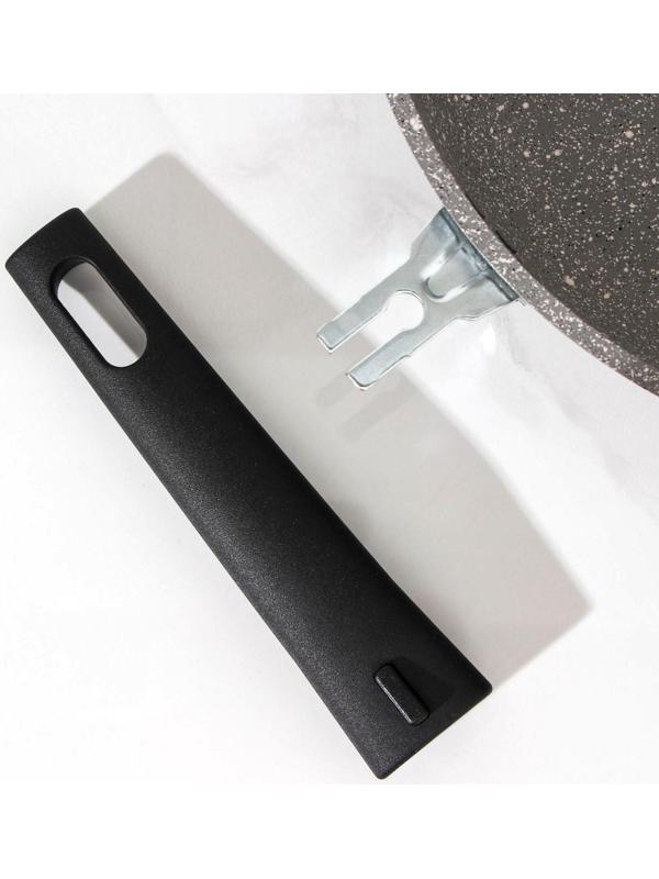 Сковорода, d=26 см, съёмная ручка, стеклянная крышка, антипригарное покрытие, цвет светлый мрамор