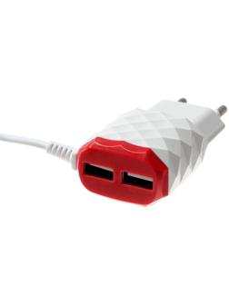 Сетевое зарядное устройство LuazON LCC-25, 2 USB, 1 А, кабель microUSB, красно-белое
